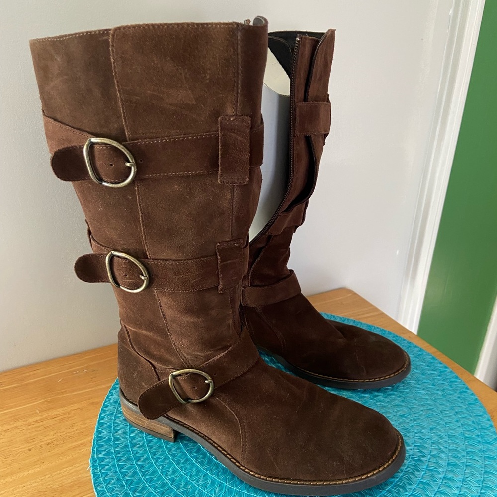 Brown Suede Cordani Boots with Buckles